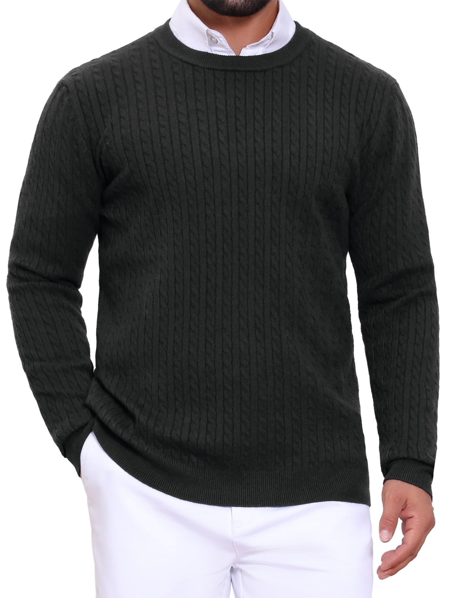 DARING DIVA Men's Crew Neck Long Sleeve Soft Cable Knit Pullover Sweater L Black