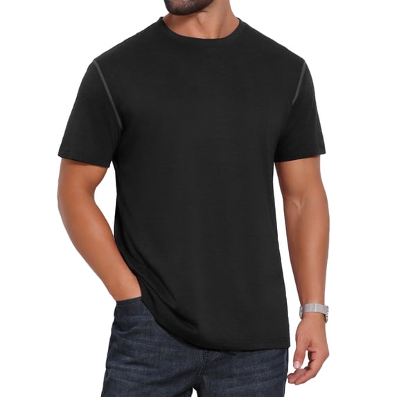 DARING DIVA Men's Crew Neck Short Sleeve Solid Color Retro Style T-Shirt 2XL Black