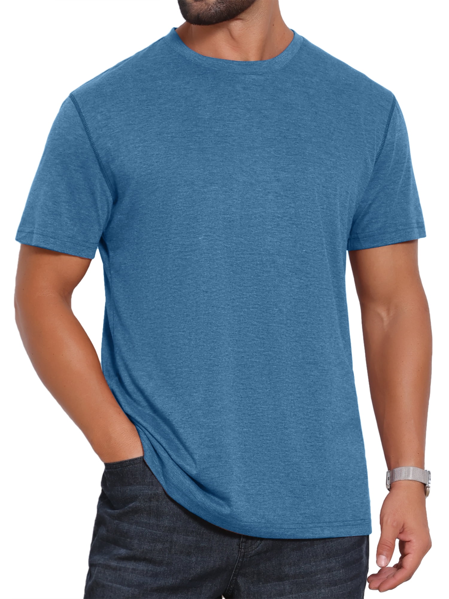 DARING DIVA Men's Crew Neck Short Sleeve Solid Color Retro Style T-Shirt 2XL Blue