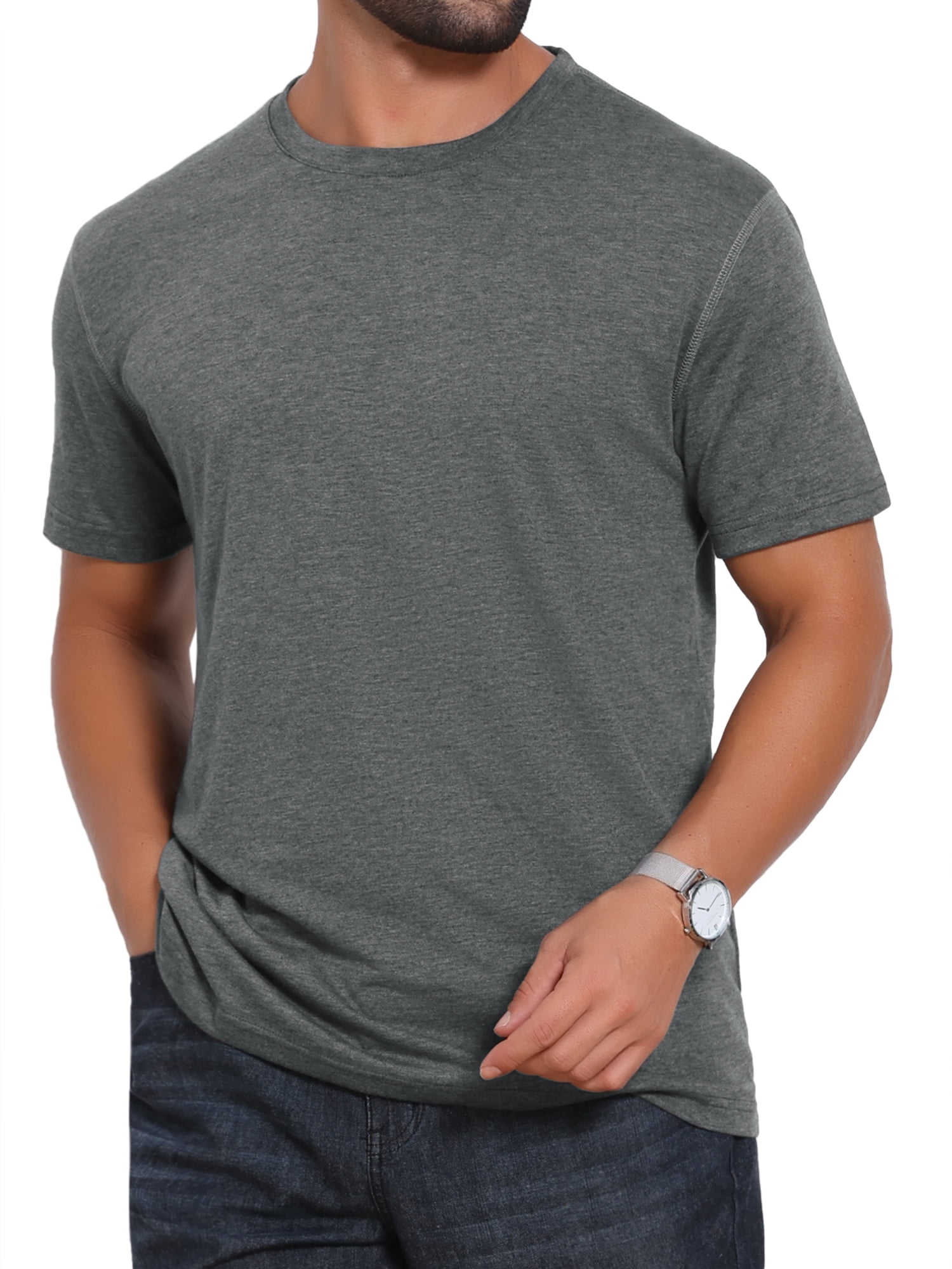 DARING DIVA Men's Crew Neck Short Sleeve Solid Color Retro Style T-Shirt 2XL Dark Gray