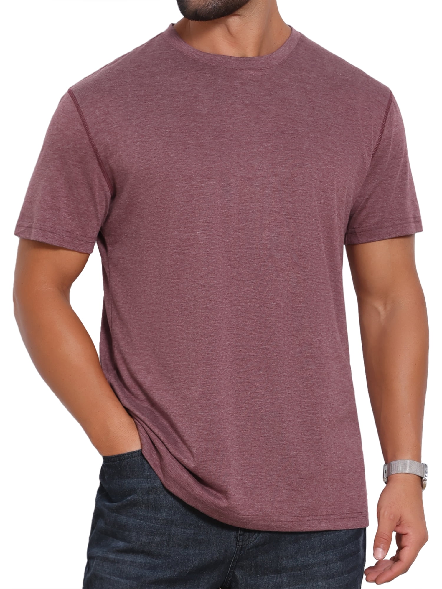 DARING DIVA Men's Crew Neck Short Sleeve Solid Color Retro Style T-Shirt M Burgundy