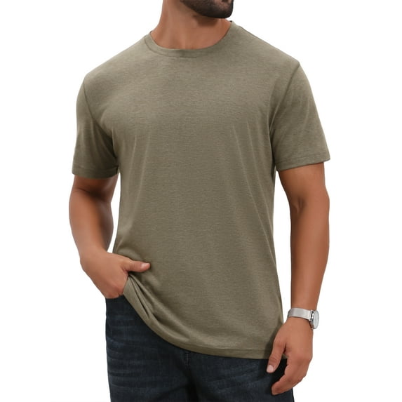 DARING DIVA Men's Crew Neck Short Sleeve Solid Color Retro Style T-Shirt M Khaki