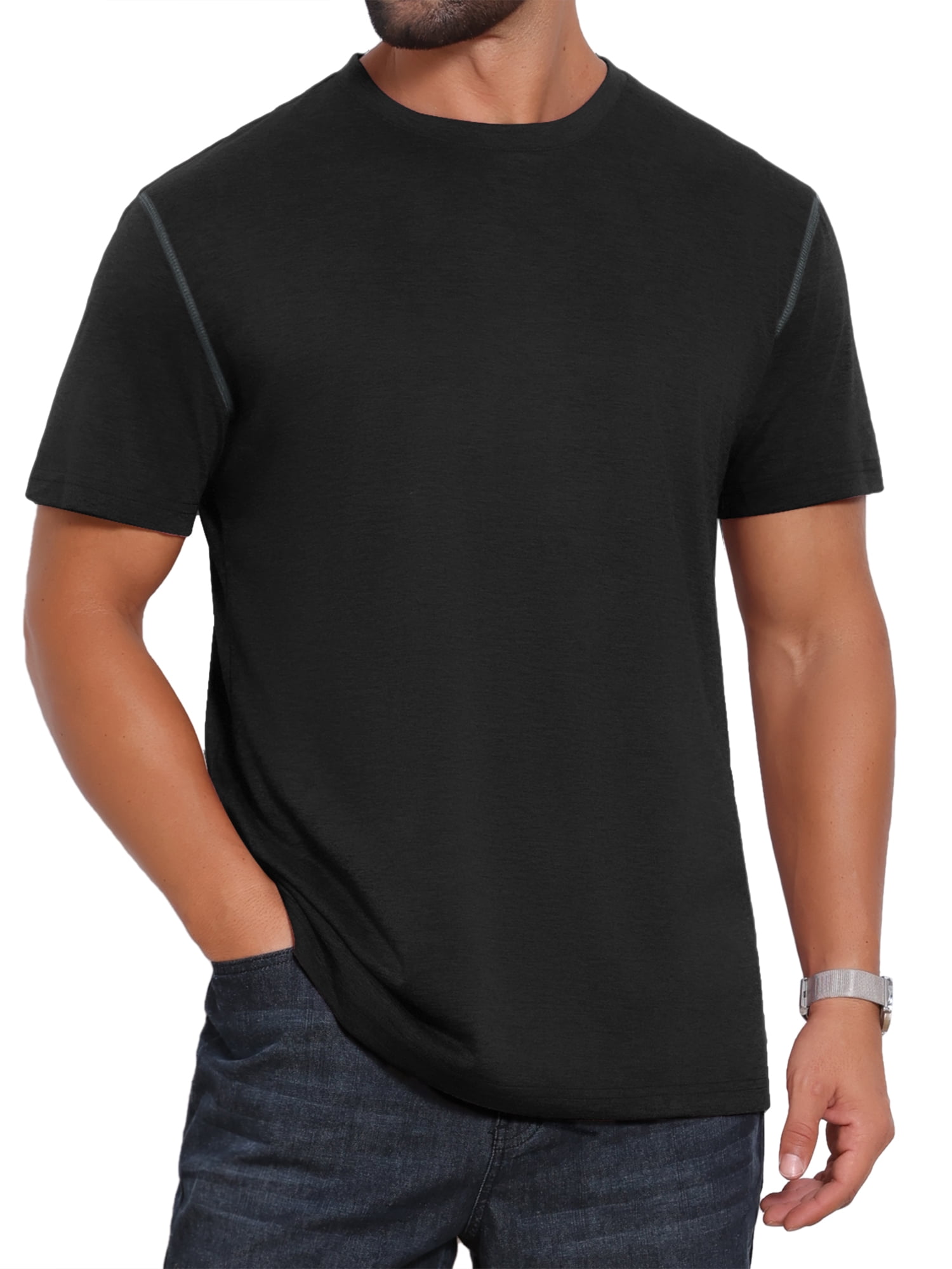 DARING DIVA Men's Crew Neck Short Sleeve Solid Color Retro Style T-Shirt XL Black