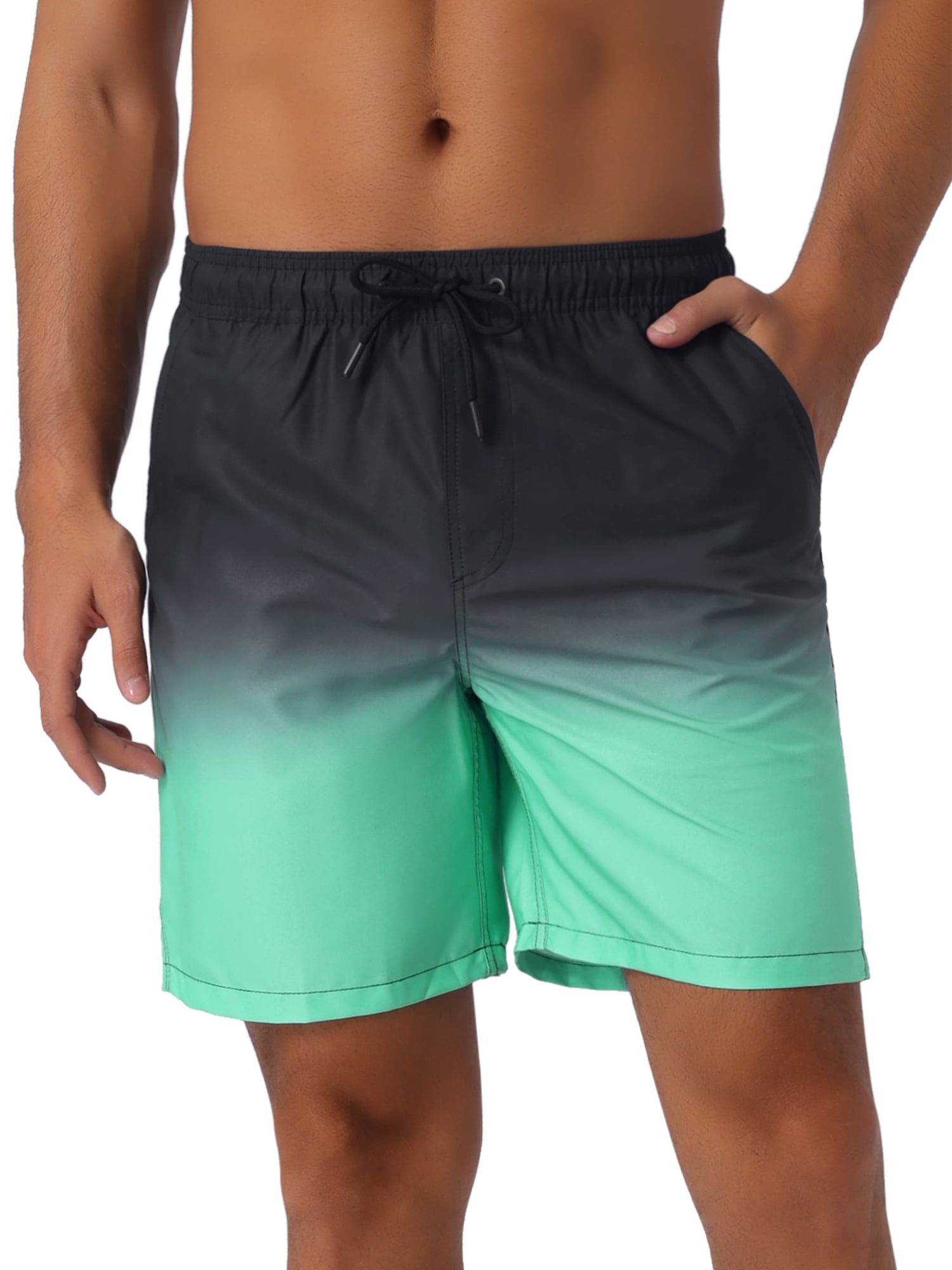 DARING DIVA Men's Gradient Color Drawstring Elastic Waist Lining Swimming Trunks 28 Light Green