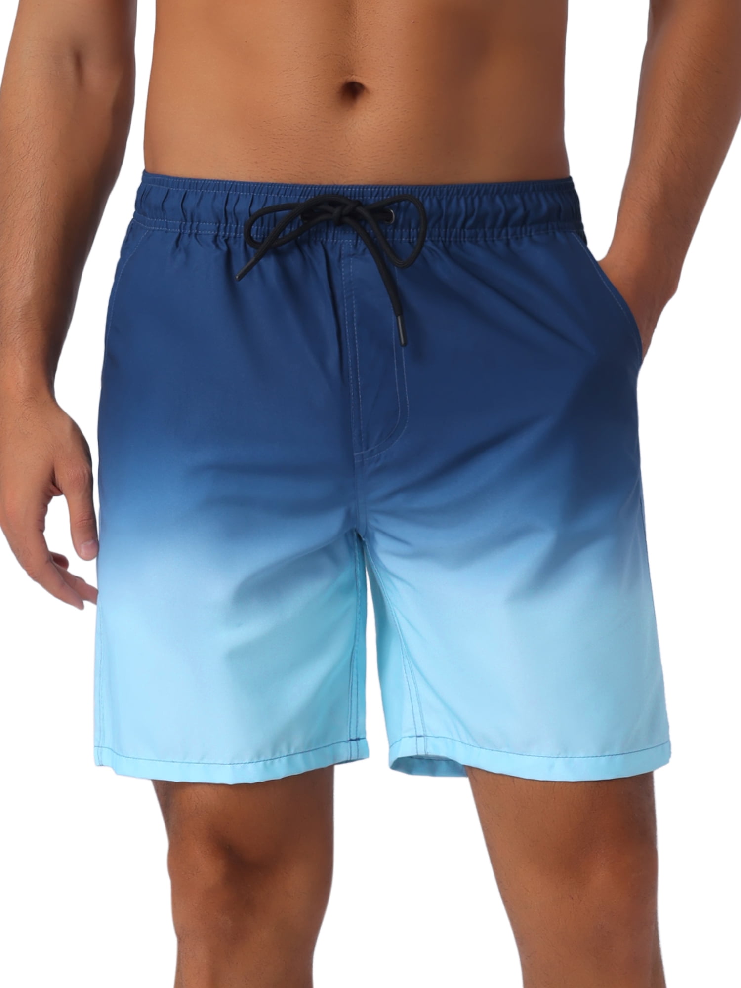 DARING DIVA Men's Gradient Color Drawstring Elastic Waist Lining Swimming Trunks 30 Dark Blue