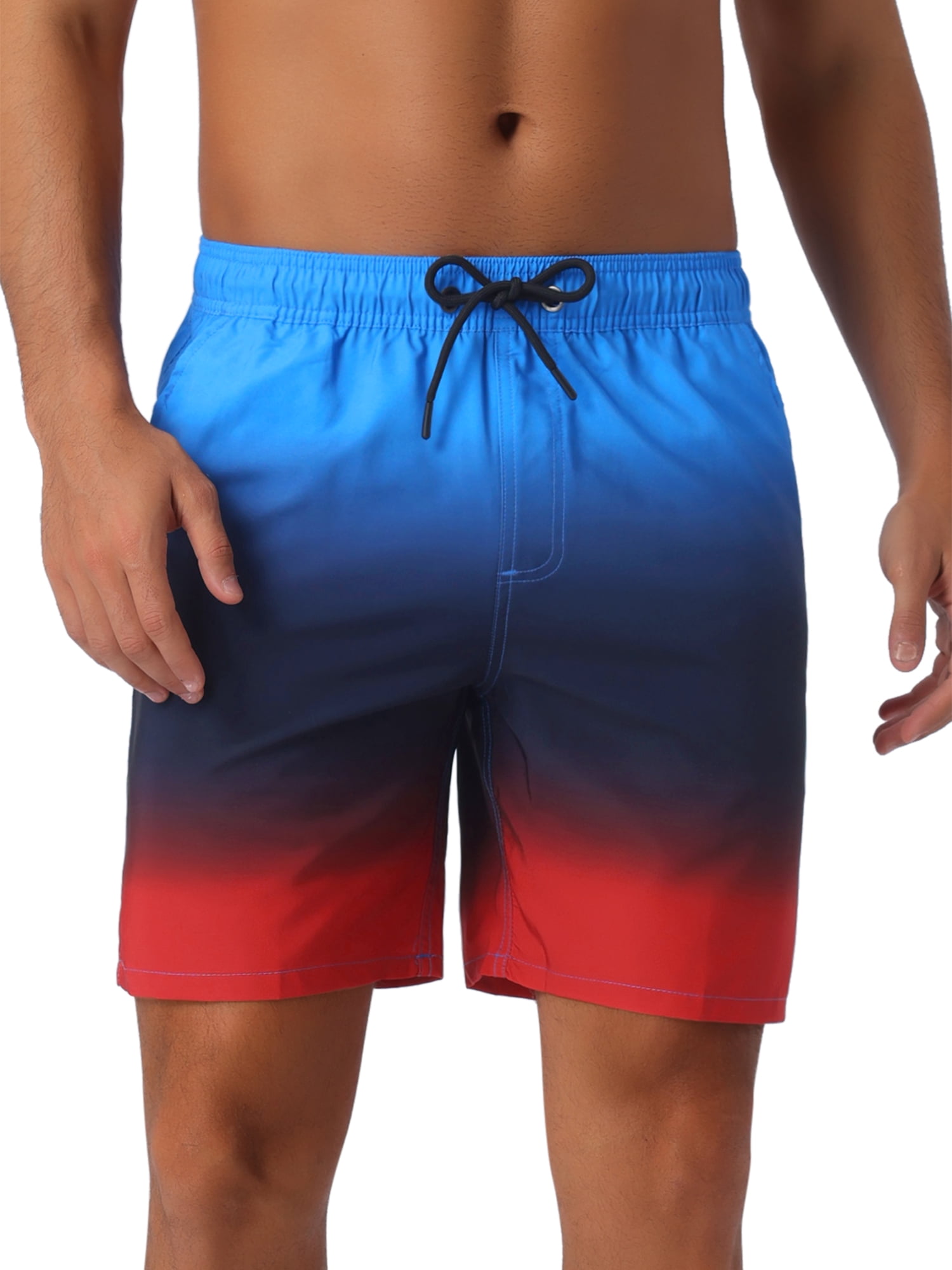 DARING DIVA Men's Gradient Color Drawstring Elastic Waist Lining Swimming Trunks 30 Navy Blue