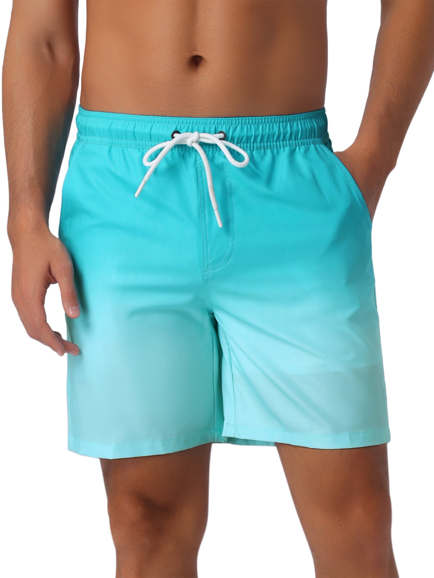 DARING DIVA Men's Gradient Color Drawstring Elastic Waist Lining Swimming Trunks 34 Light Blue