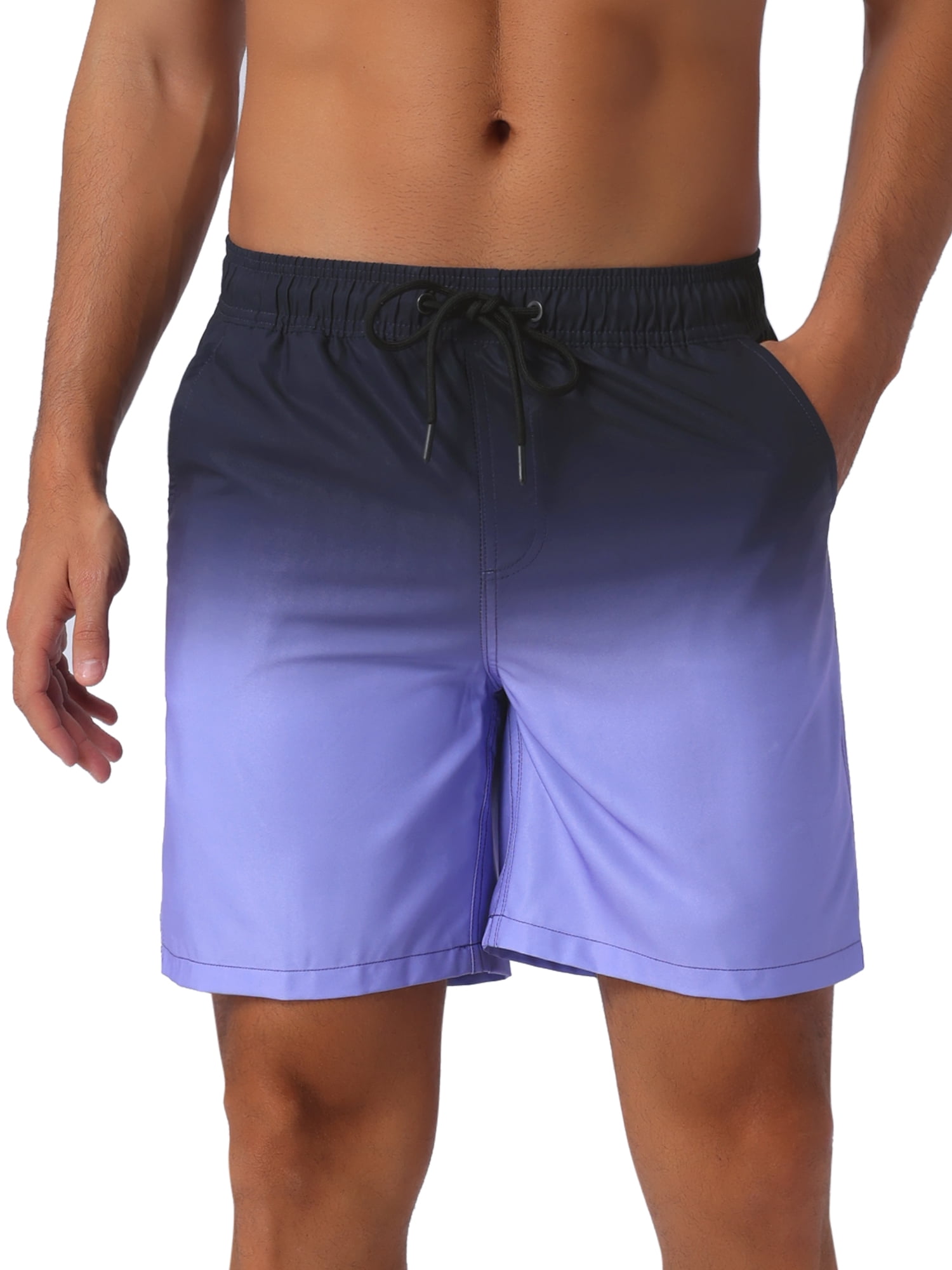 DARING DIVA Men's Gradient Color Drawstring Elastic Waist Lining Swimming Trunks 34 Purple