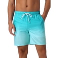 thumbnail image 1 of DARING DIVA Men's Gradient Color Drawstring Elastic Waist Lining Swimming Trunks 36 Light Blue, 1 of 6