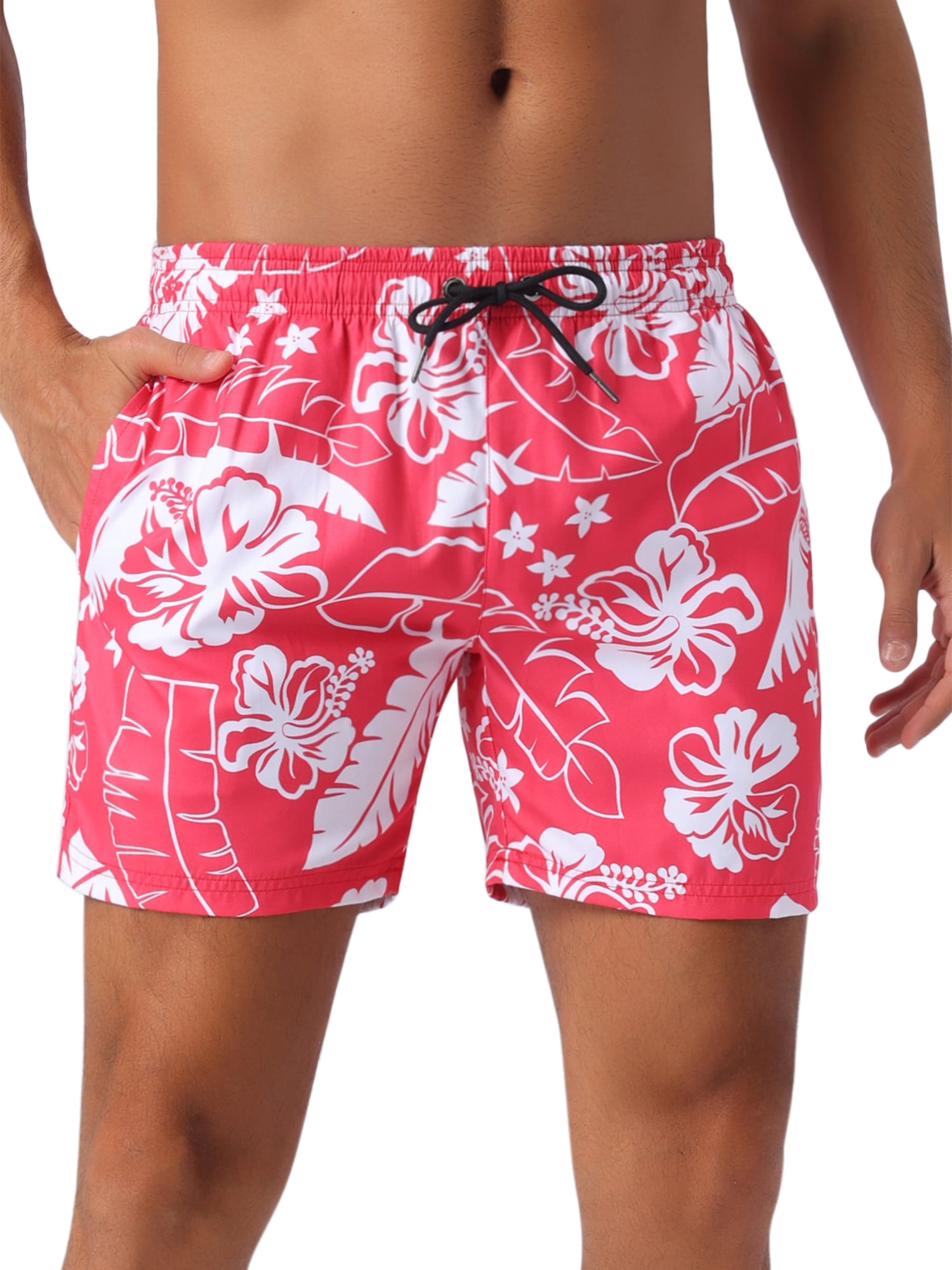 DARING DIVA Men's Drawstring Elastic Waist Mesh Lining Board Shorts 28 Red