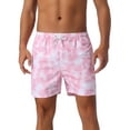thumbnail image 1 of DARING DIVA Men's Drawstring Elastic Waist Tie Dye Hawaiian Board Shorts 28 Pink, 1 of 6