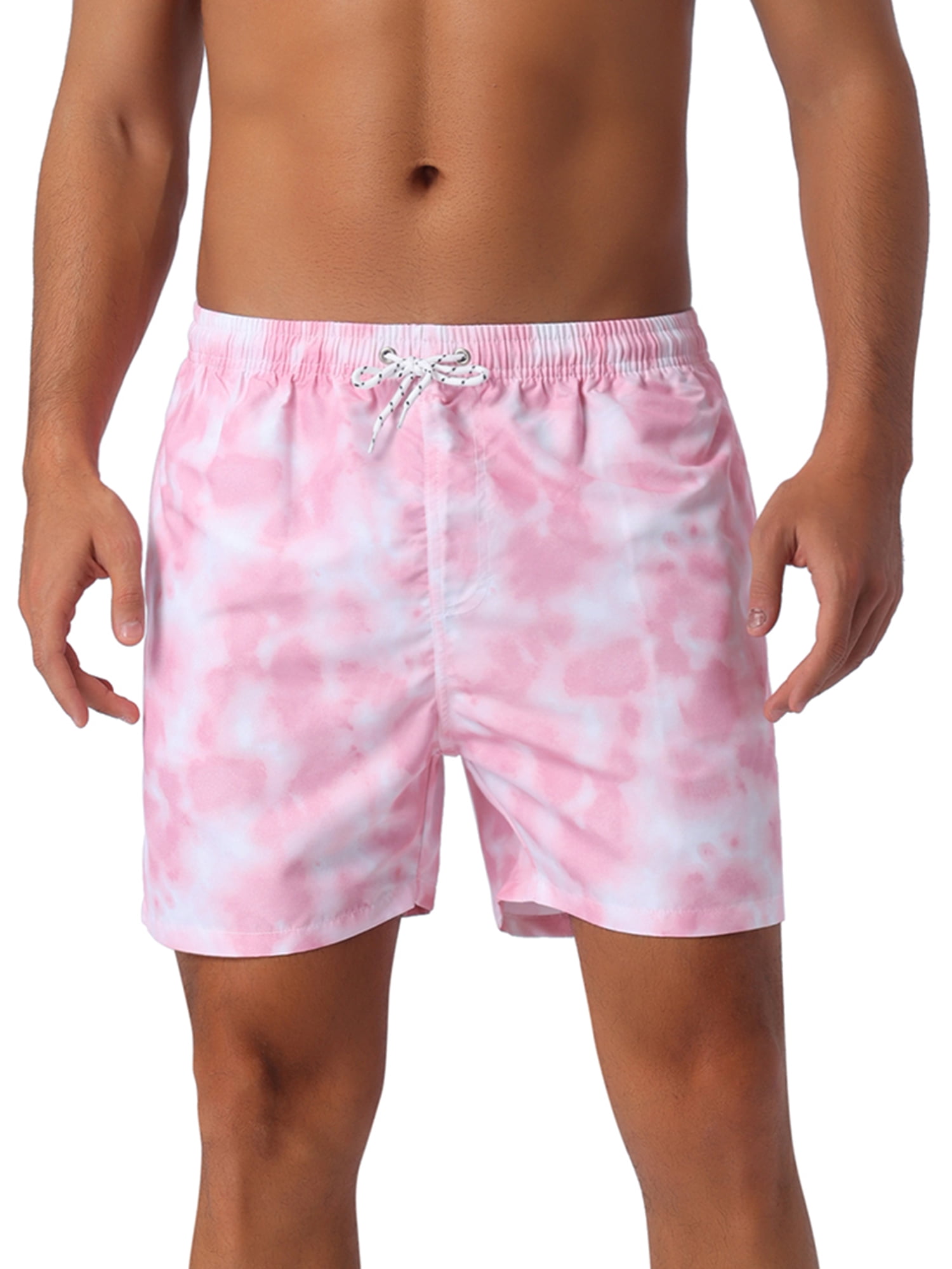 DARING DIVA Men's Drawstring Elastic Waist Tie Dye Hawaiian Board Shorts 32 Pink