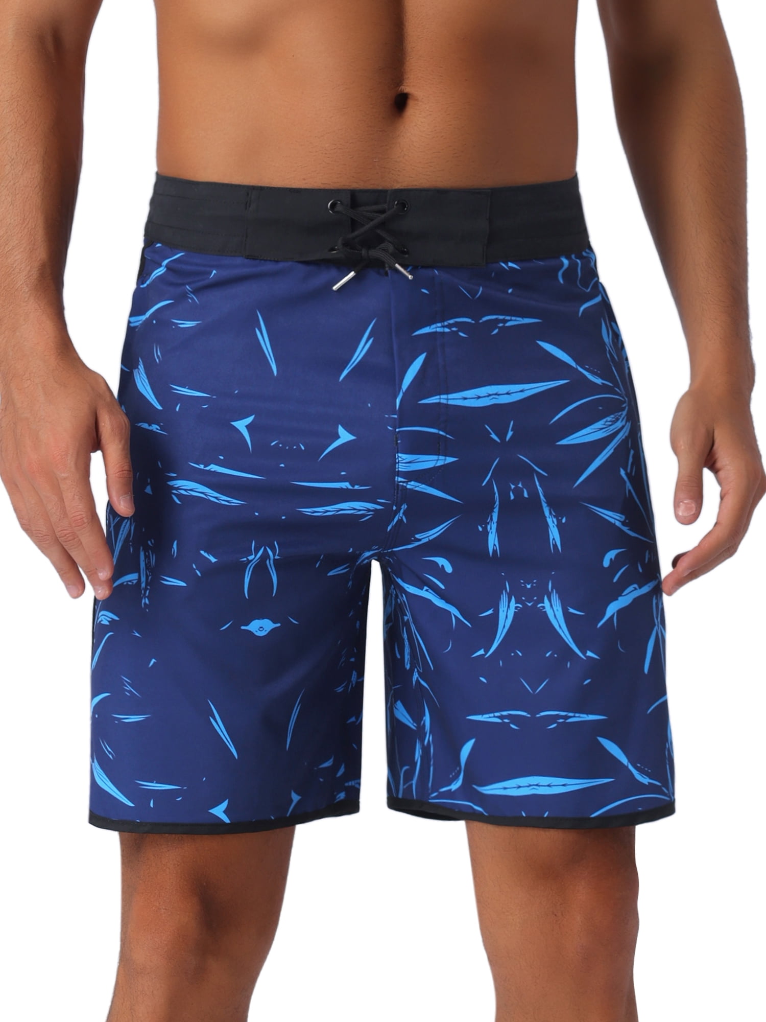 DARING DIVA Men's Elastic Waist Drawstring Hawaiian Print Athletic Swim Trunks 28 Blue