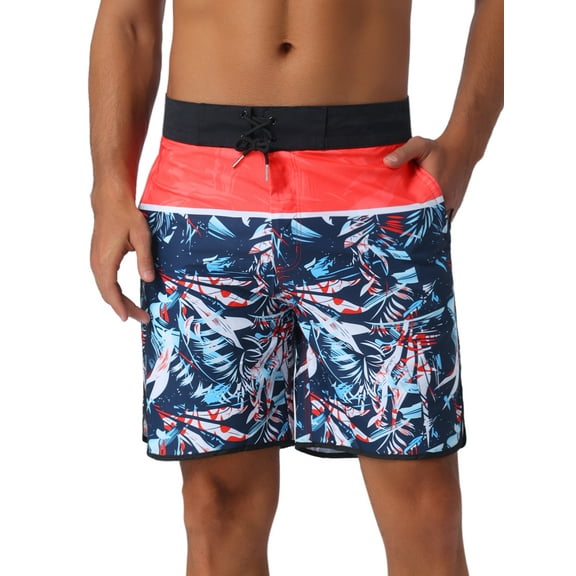 DARING DIVA Men's Drawstring Hawaiian Print Athletic Swim Trunks 32 Black Red