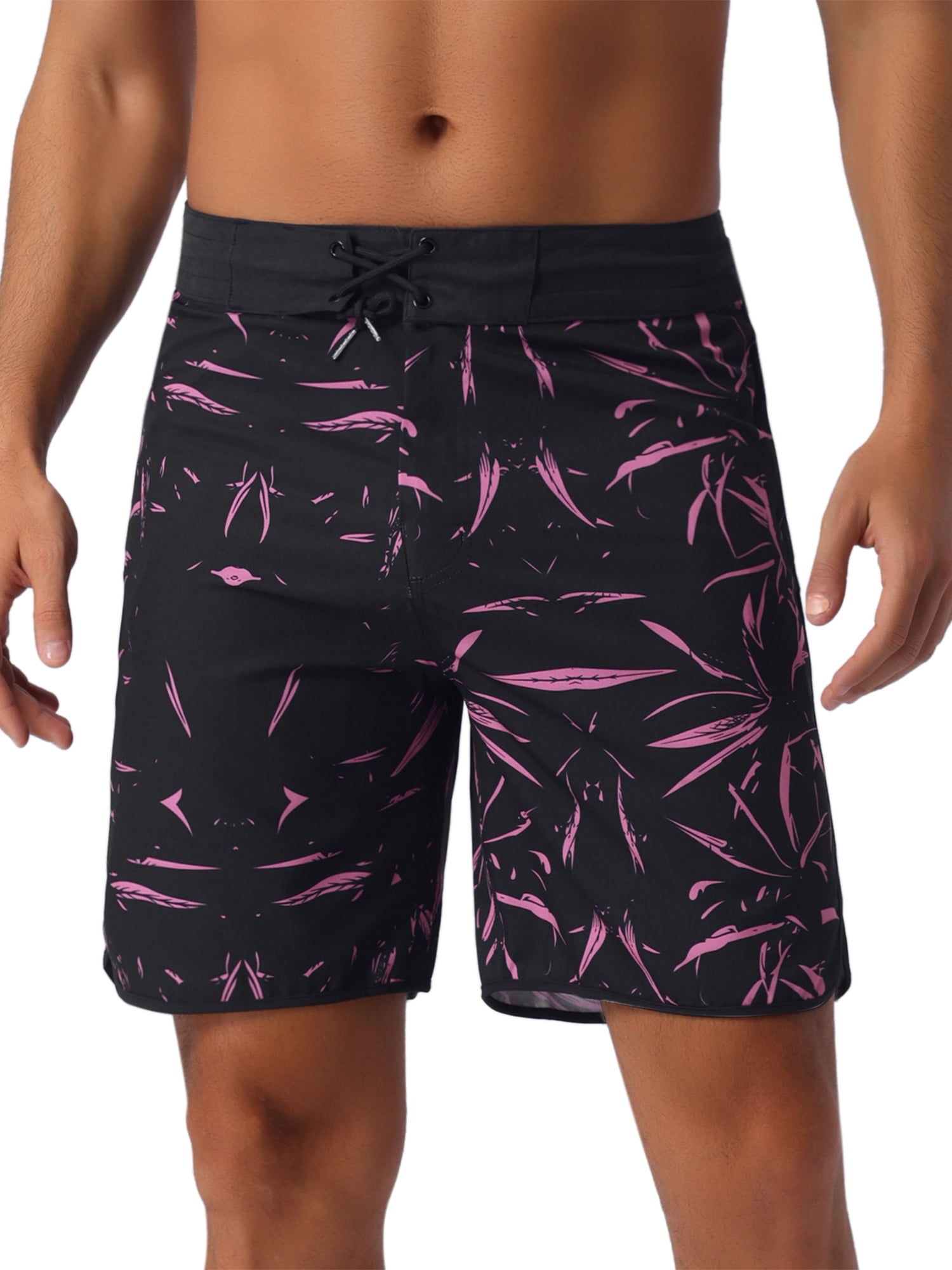 DARING DIVA Men's Elastic Waist Drawstring Hawaiian Print Athletic Swim Trunks 36 Black