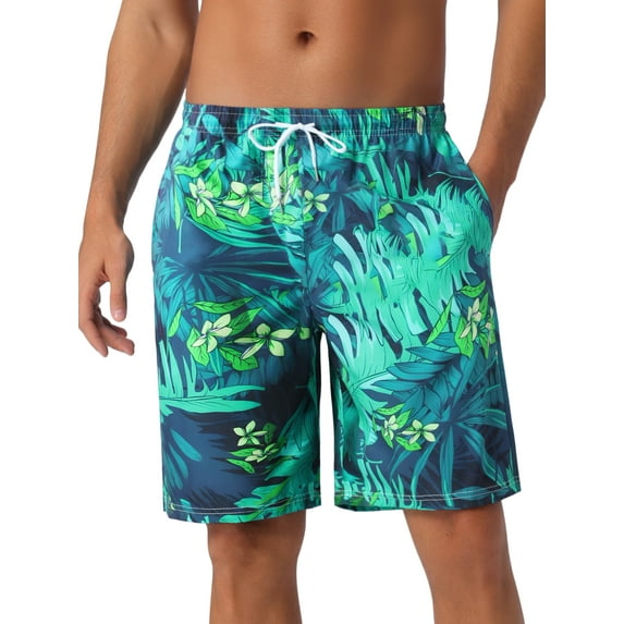 DARING DIVA Men's Drawstring Hawaiian Summer Beach Swim Shorts 28 Dark Green