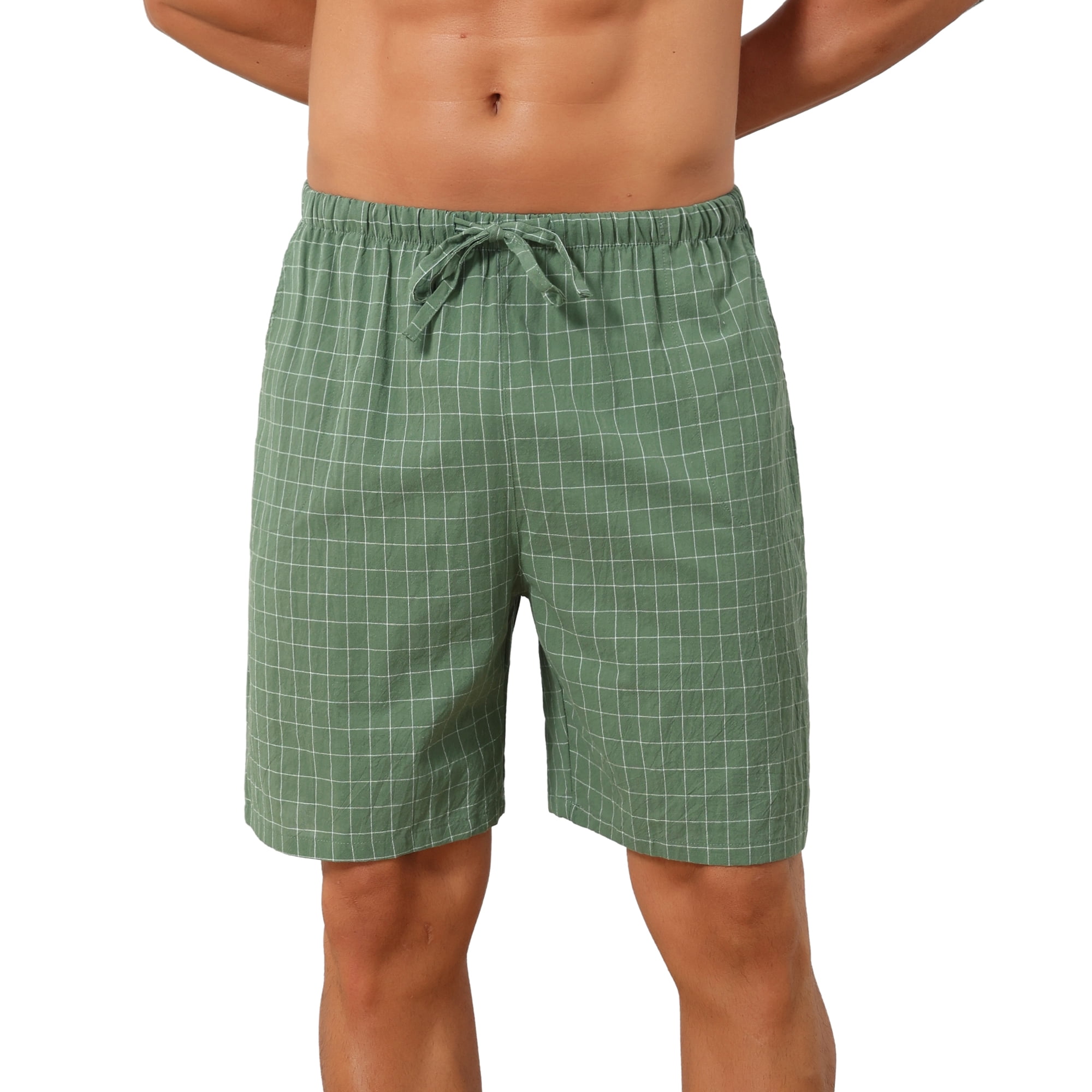 DARING DIVA Men's Drawstring Waist Checked Pattern Lounge Sleep Bottom 28 Green
