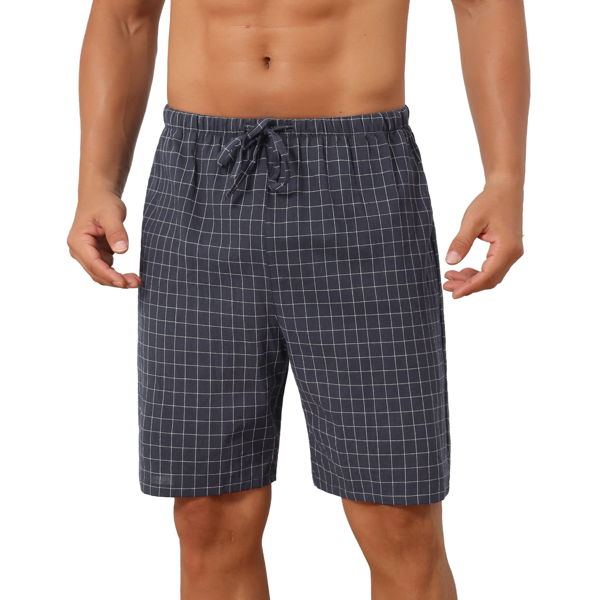 DARING DIVA Men's Drawstring Waist Checked Pattern Lounge Sleep Bottom 30 Dark Gray