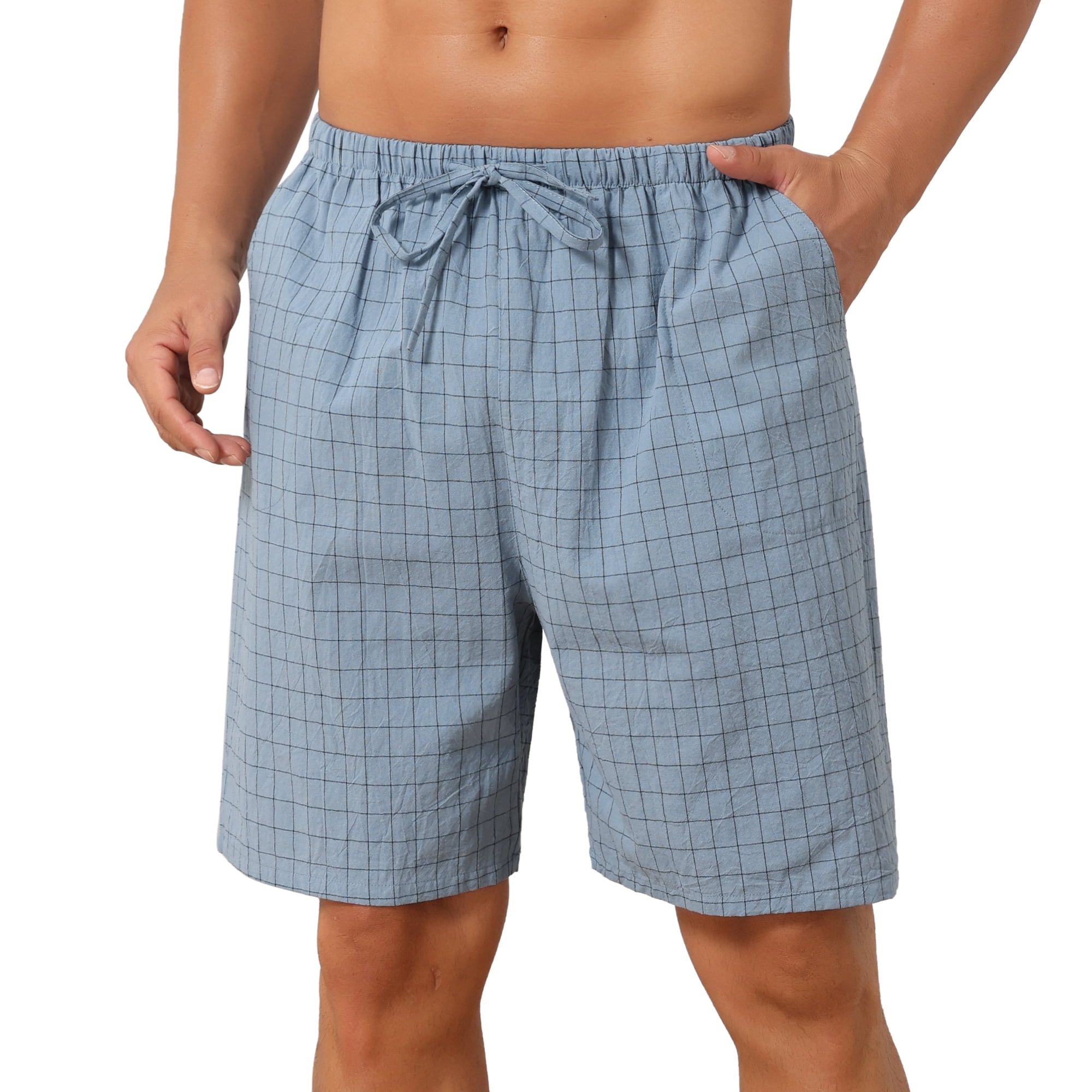 DARING DIVA Men's Drawstring Waist Checked Pattern Lounge Sleep Bottom 30 Light Blue