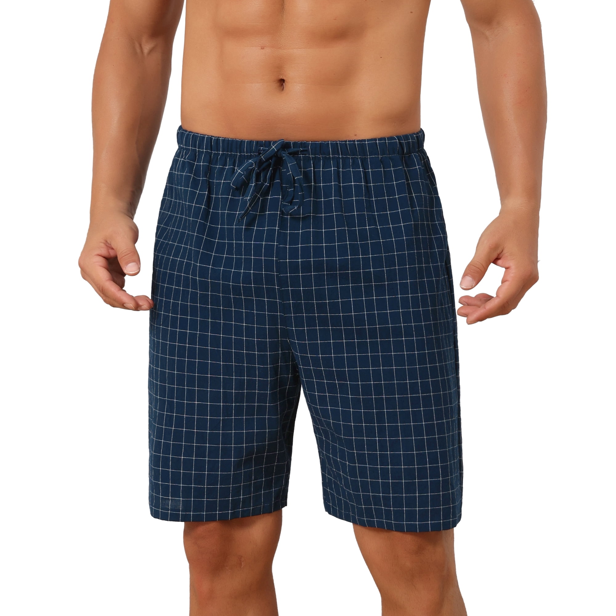 DARING DIVA Men's Drawstring Waist Checked Pattern Lounge Sleep Bottom 30 Navy Blue