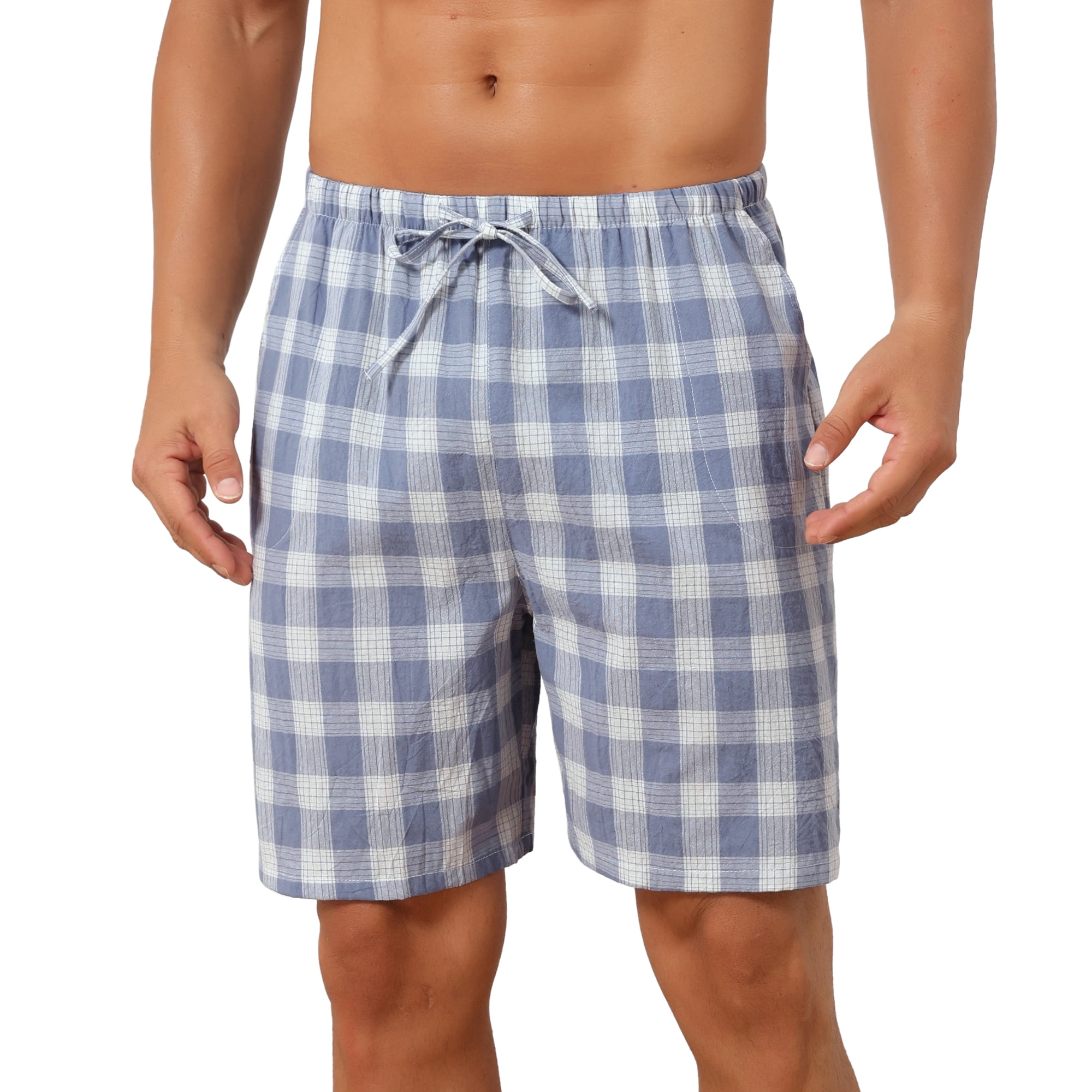 DARING DIVA Men's Drawstring Waist Checked Pattern Lounge Sleep Bottom 34 Blue Gray