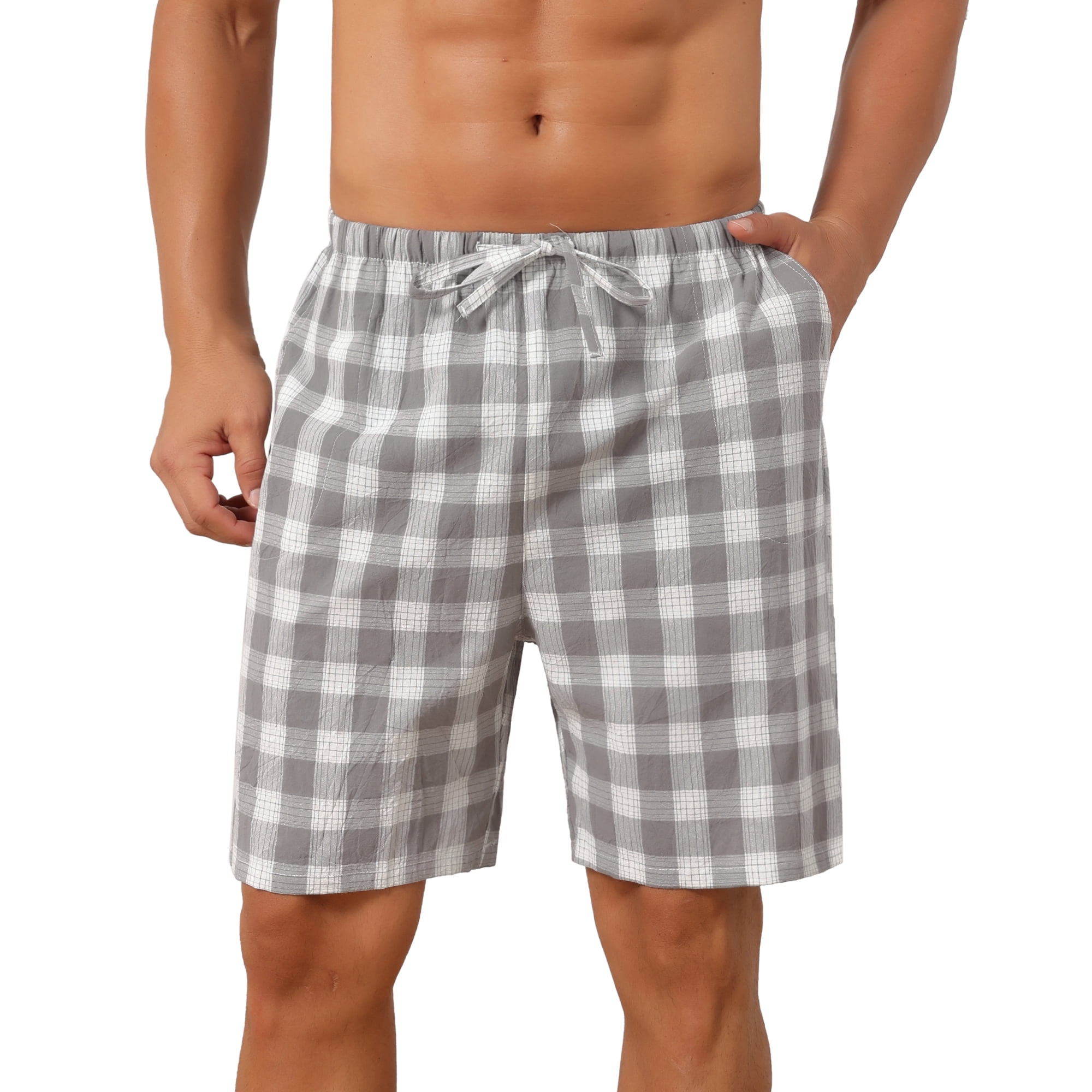 DARING DIVA Men's Drawstring Waist Checked Pattern Lounge Sleep Bottom 36 Gray