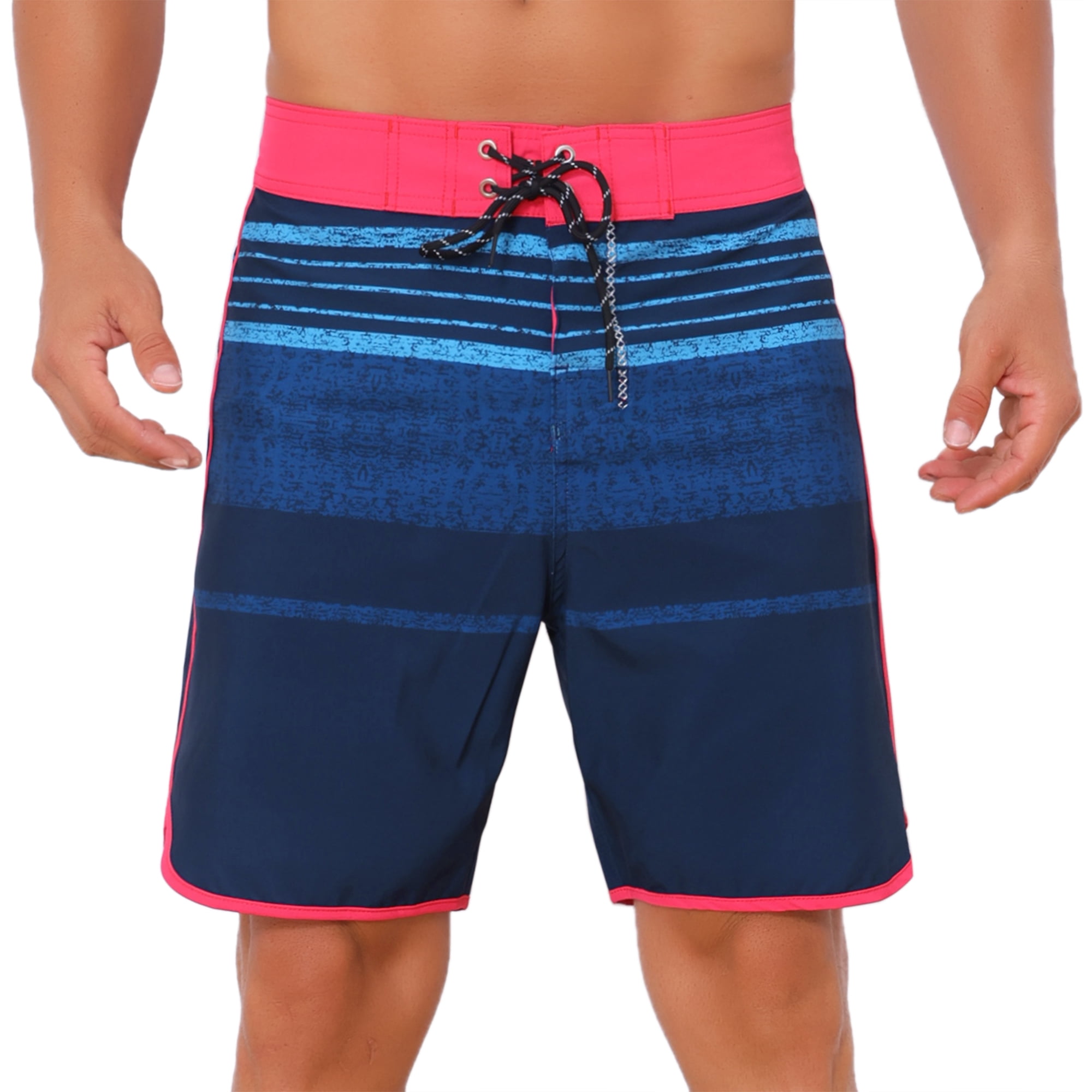 DARING DIVA Men's Drawstring Waist Color Block Striped Board Shorts 34 Dark Blue
