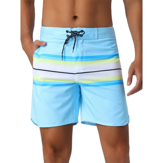 DARING DIVA Men's Drawstring Waist Pool Beach Striped Swimming Shorts 28 Light Blue