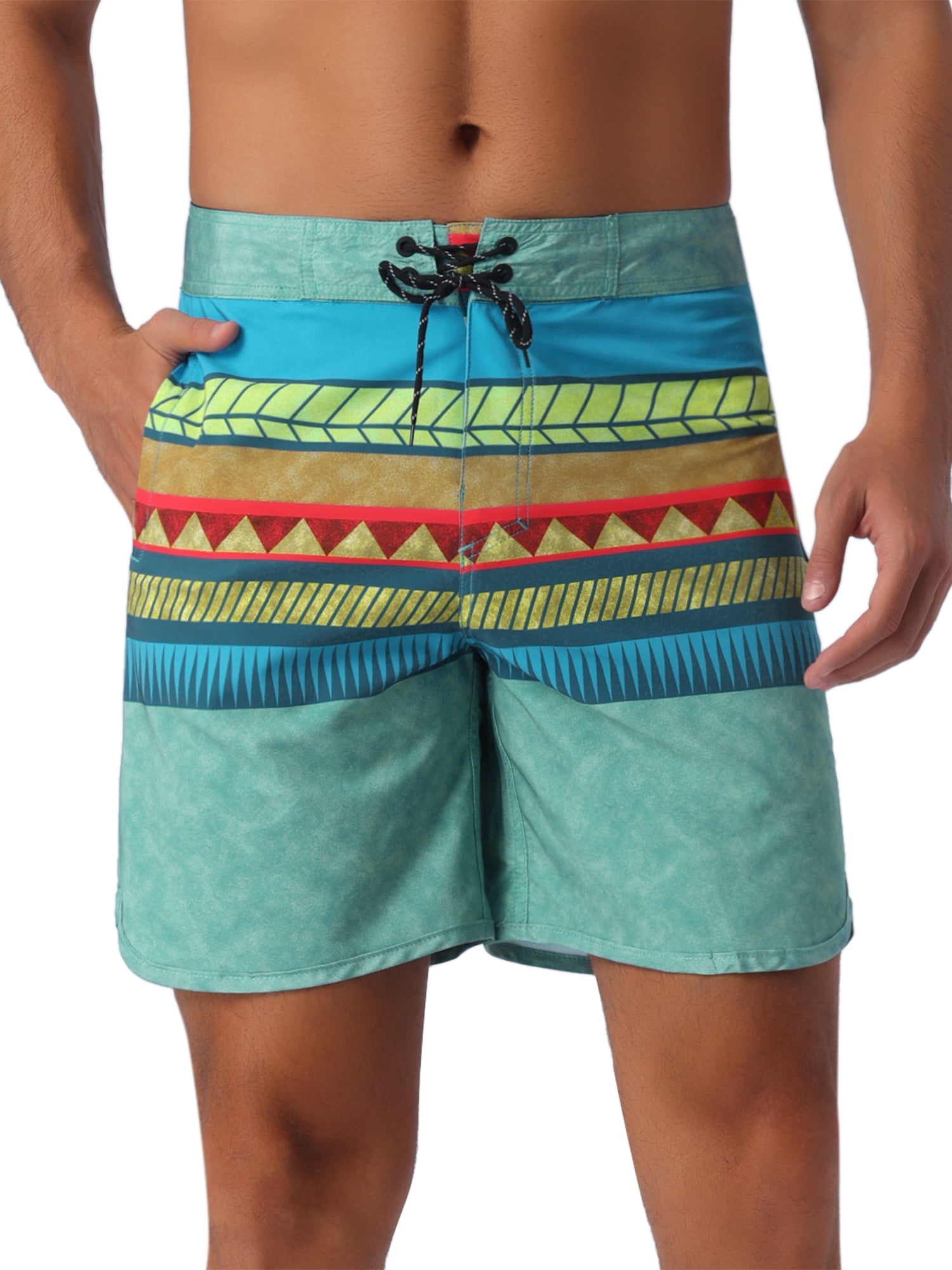 DARING DIVA Men's Color Block Drawstring Waist Pool Beach Striped Swimming Shorts 36 Green