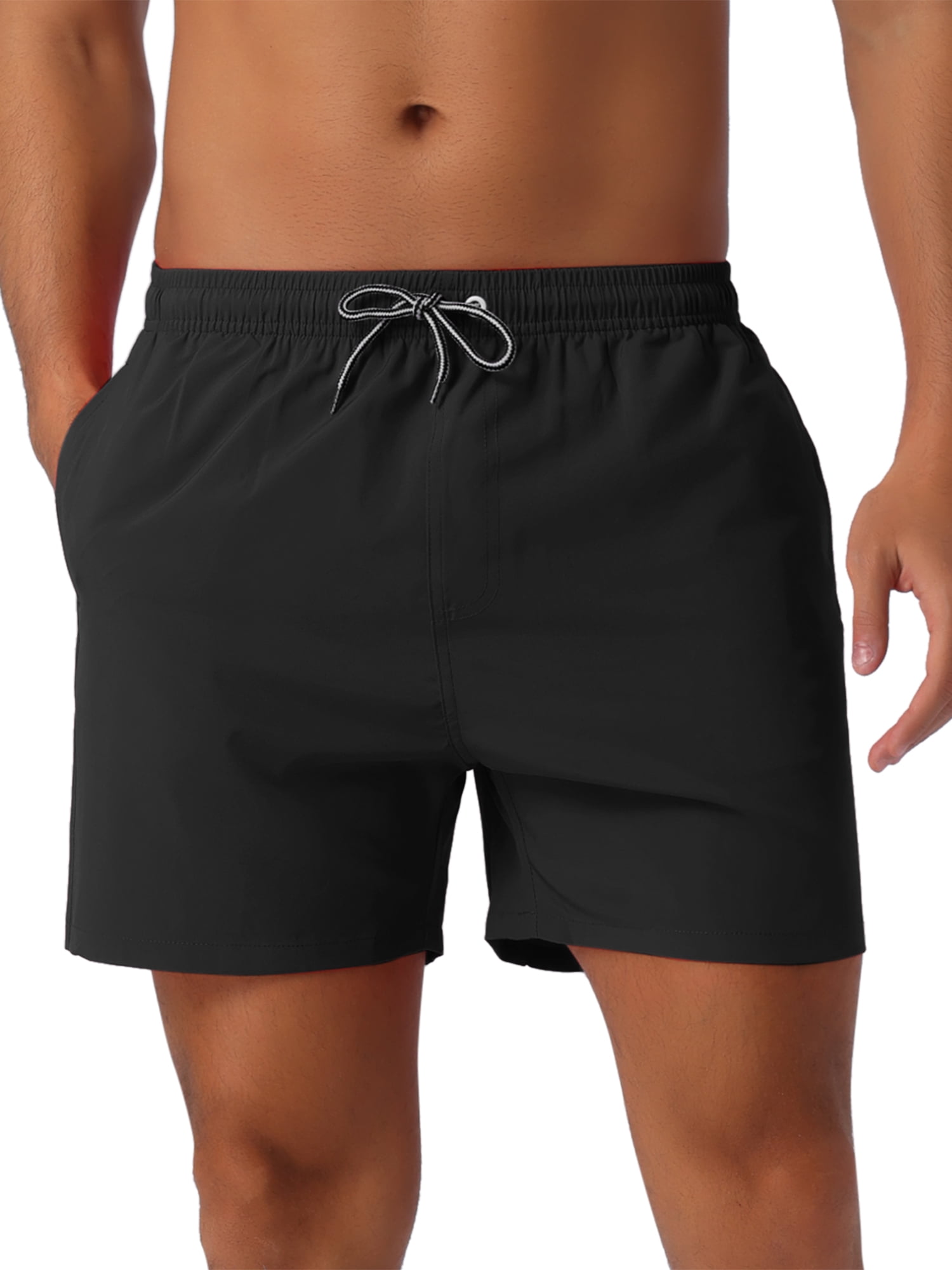 DARING DIVA Men's Drawstring Waist Side Pockets Mesh Lining Beach Swim Trunks 28 Black