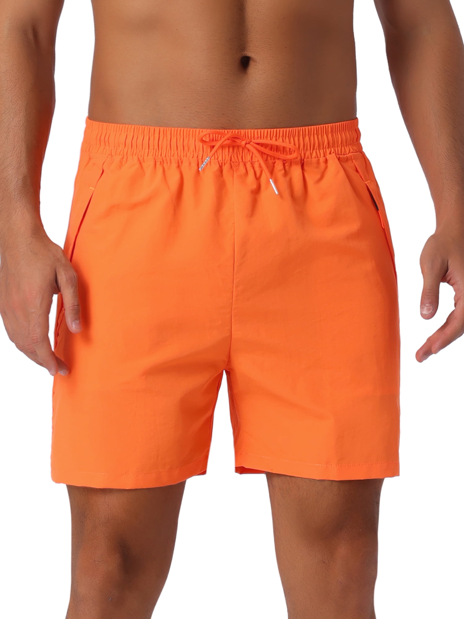 DARING DIVA Men's Elastic Waist Drawstring Mesh Lining Beach Shorts 34 Orange