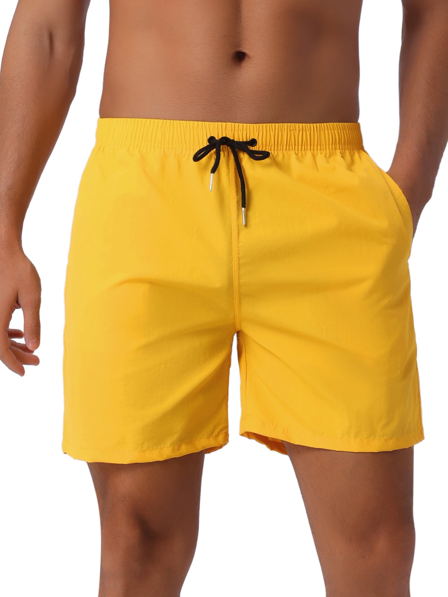 DARING DIVA Men's Elastic Waist Drawstring Surfing Board Shorts 28 Yellow