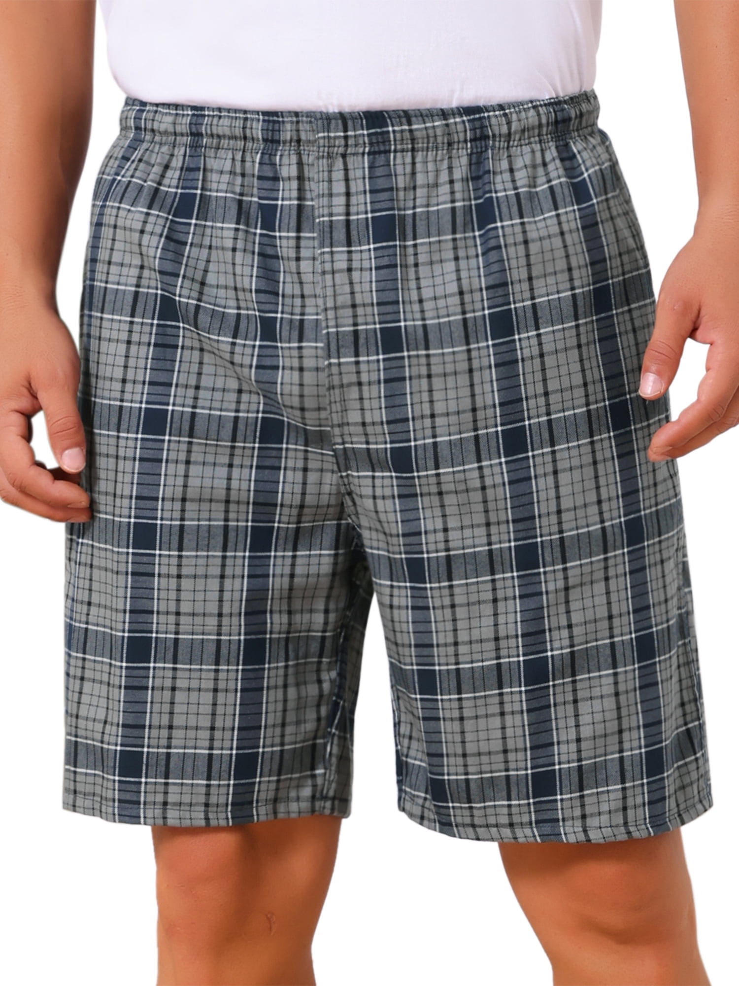 DARING DIVA Men's Elastic Waist Plaid Pajamas Sleep Shorts 30 Gray