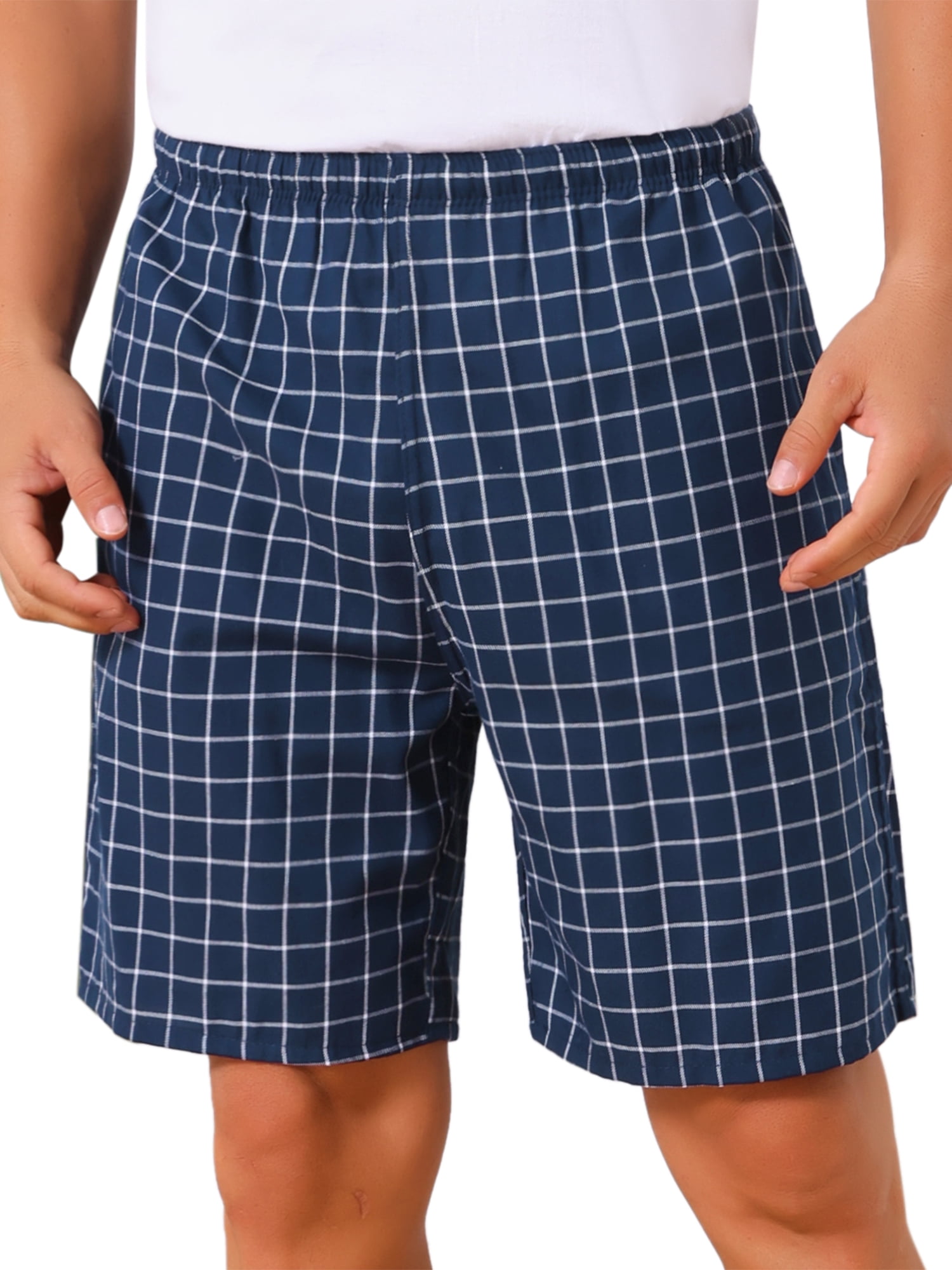 DARING DIVA Men's Elastic Waist Plaid Pajamas Sleep Shorts 34 Blue