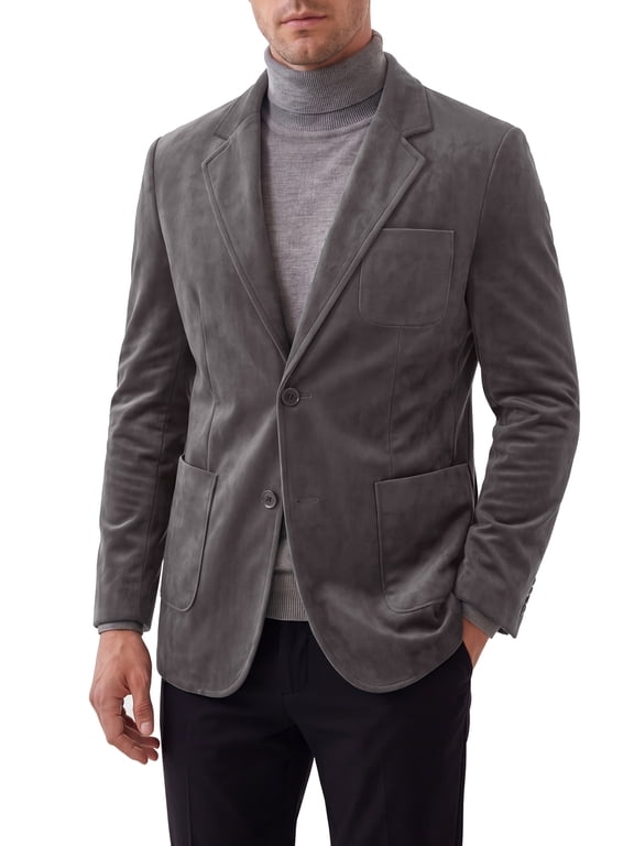 Men's Faux Suede Notched Lapel Single Breasted Blazer Jacket XL Gray