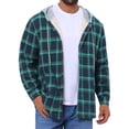 thumbnail image 1 of DARING DIVA Men's Fleece Lining Drawstring Hooded Plaid Shirt Jacket L Blue Green, 1 of 7
