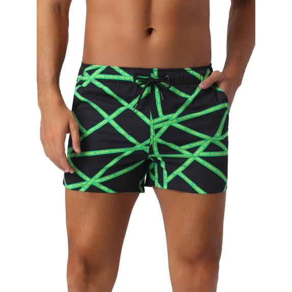 DARING DIVA Men's Geometric Patterns Elastic Waist Board Shorts 32 Green