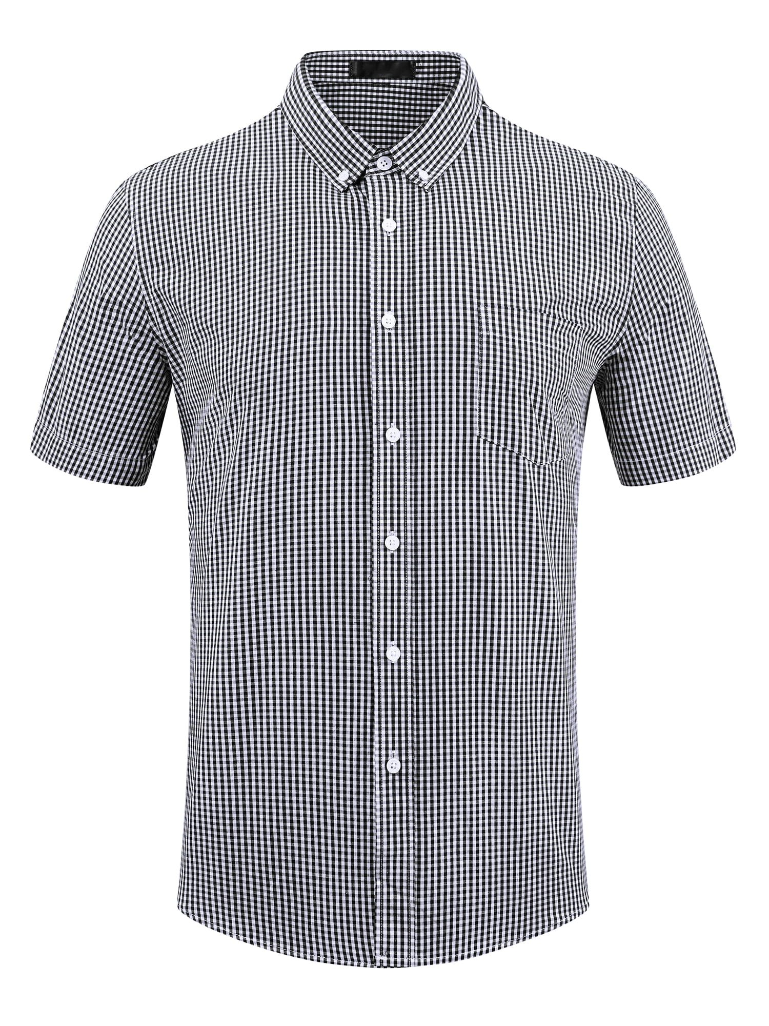 DARING DIVA Men's Gingham Tartan Button Short Sleeve Business Plaid Dress Shirt S Black