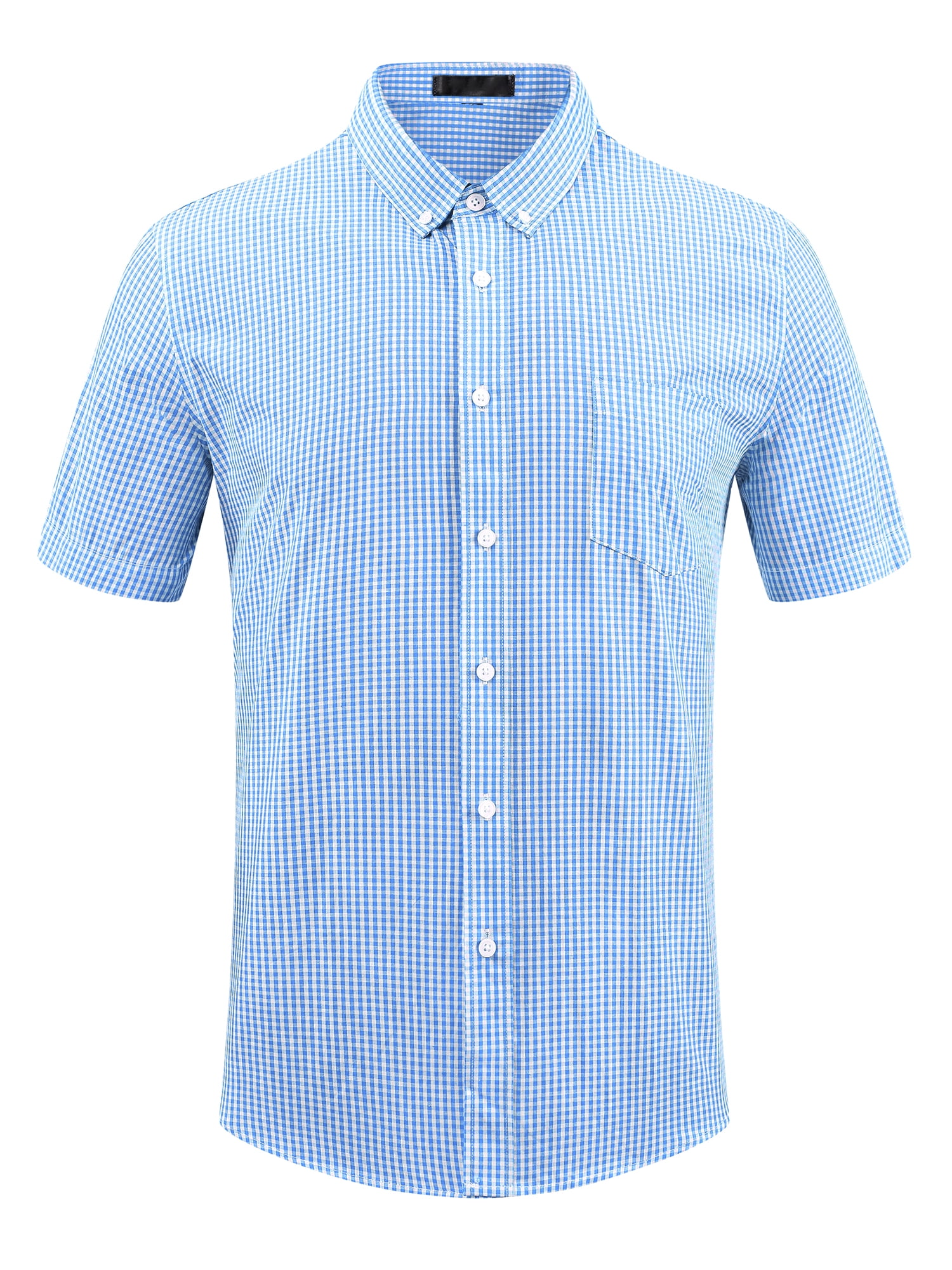 DARING DIVA Men's Gingham Tartan Button Short Sleeve Business Plaid Dress Shirt XL Blue