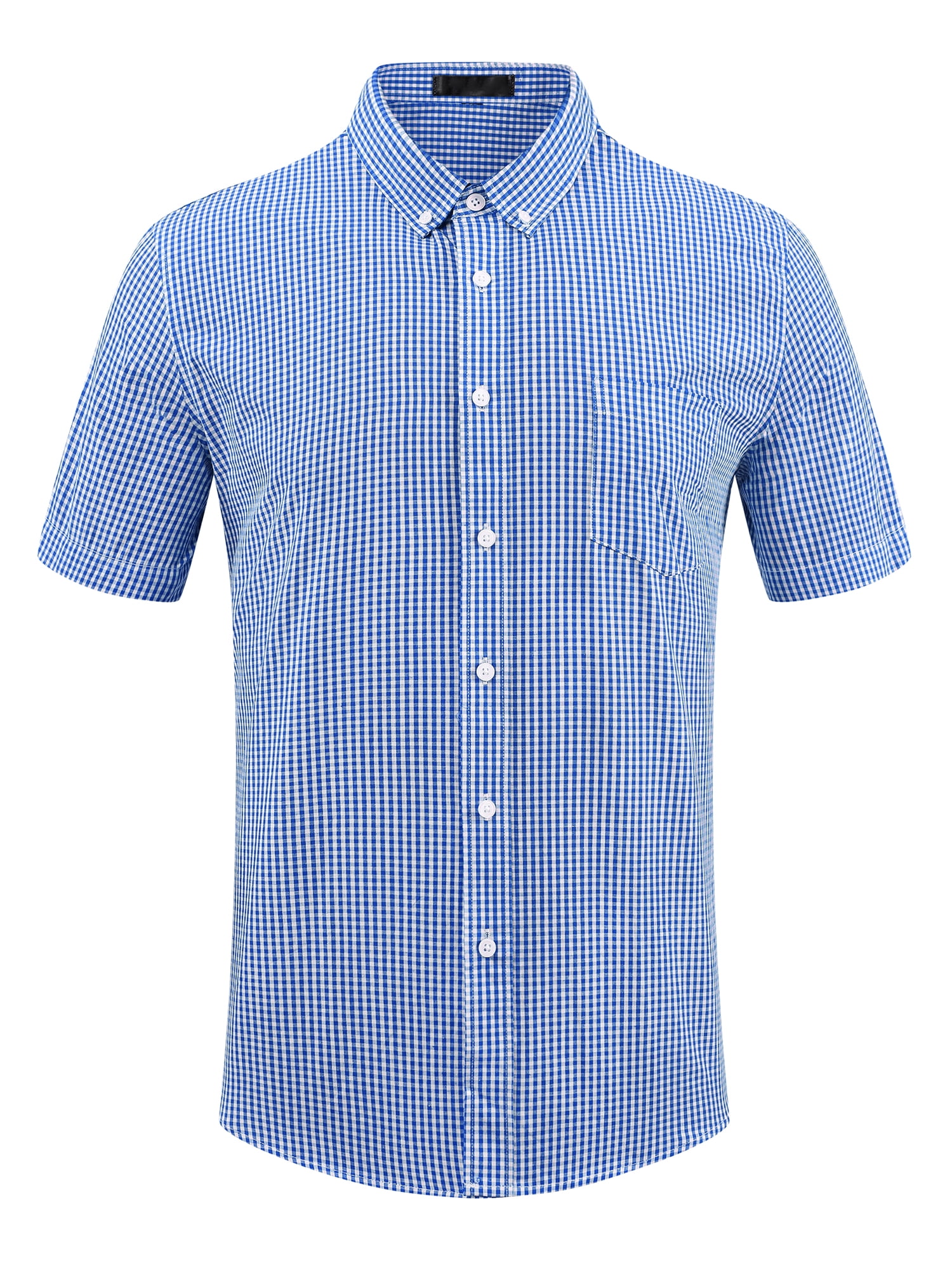 DARING DIVA Men's Gingham Tartan Button Short Sleeve Business Plaid Dress Shirt XL Cyan
