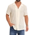 thumbnail image 1 of DARING DIVA Men's Hawaiian Camp Collar Button Down Short Sleeve Textured Shirts M Beige, 1 of 7