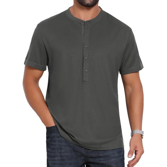 DARING DIVA Men's Henley Breathable Short Sleeve Button Down T-Shirt M Dark Gray