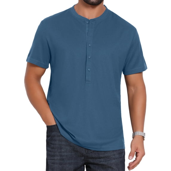 DARING DIVA Men's Henley Breathable Short Sleeve Button Down T-Shirt S Dark Blue