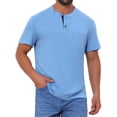 thumbnail image 1 of DARING DIVA Men's Casual Summer Short Sleeves Button Henley Basic Tee L Light Blue, 1 of 7