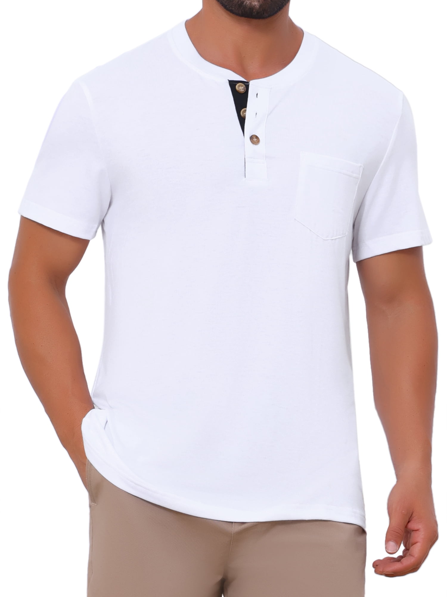 DARING DIVA Men's Casual Summer Short Sleeves Button Henley Basic Tee S White