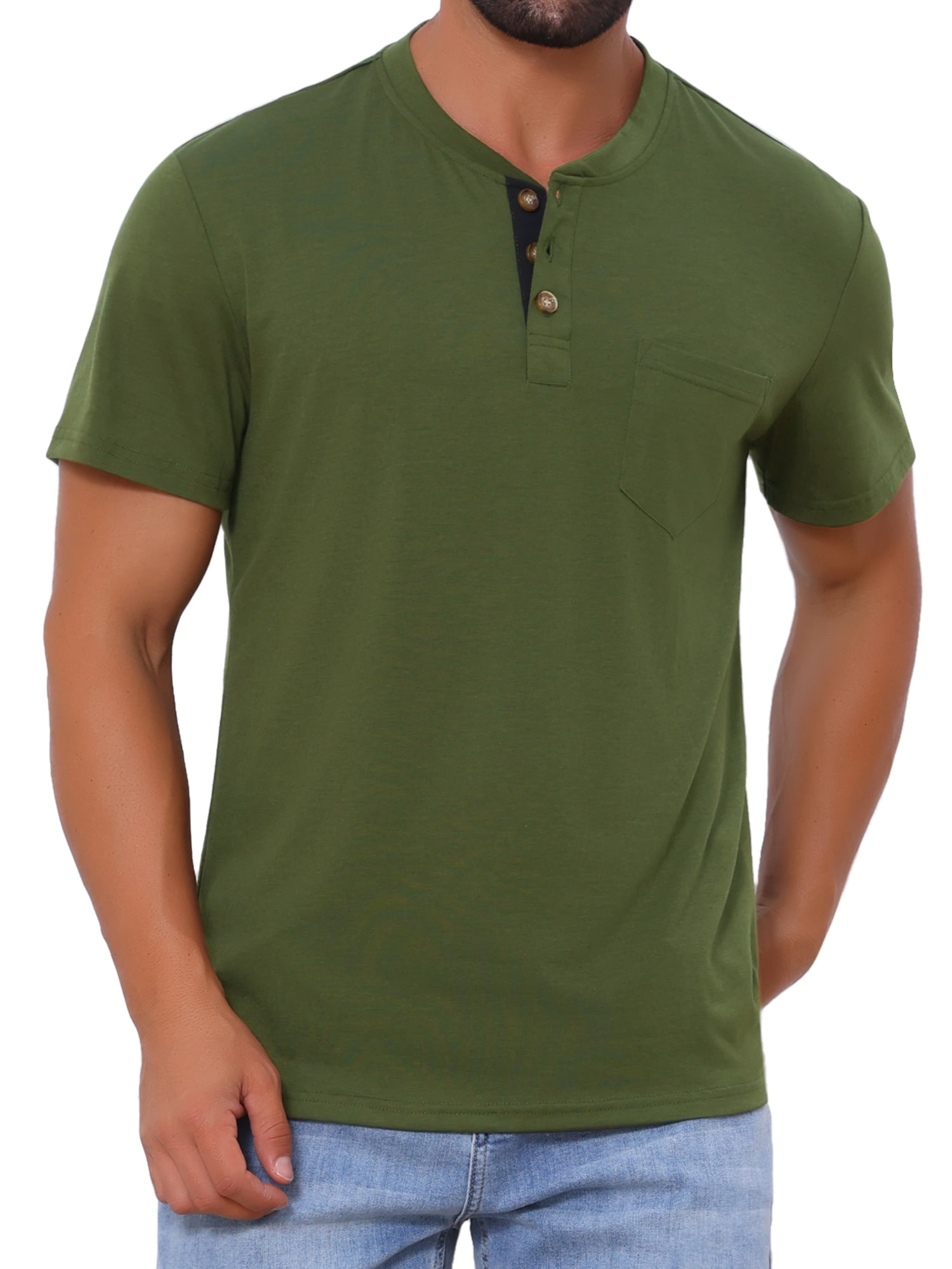 DARING DIVA Men's Casual Summer Short Sleeves Button Henley Basic Tee XL Green