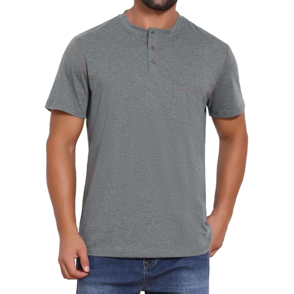 DARING DIVA Men's Henley Crew Neck Short Sleeve Button Down T-Shirt M Gray