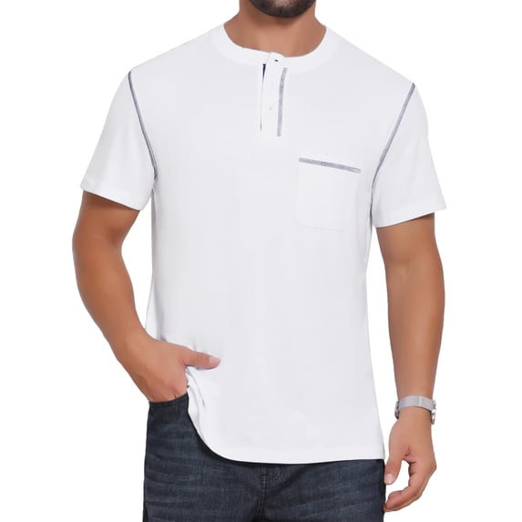 DARING DIVA Men's Henley Crew Neck Short Sleeve Button Down T-Shirt M White