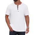thumbnail image 1 of DARING DIVA Men's Henley Short Sleeve Button Down Jacquard Knitted T-Shirt L White, 1 of 7