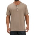 thumbnail image 1 of DARING DIVA Men's Henley Short Sleeve Button Down Jacquard Knitted T-Shirt XL Khaki, 1 of 7
